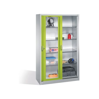 Armoire à outils C+P avec portes coulissantes vitrées, 4 étagères, H1950xL1200xP500mm devant Corps vert Viridian gris clair ; C + P Möbelsysteme (2059-055 S10088) - Publicité Armoire à outils C+P avec portes coulissantes vitrées, 4 étagères, H1950xL1200xP500mm devant Corps vert Viridian gris clair ; C + P Möbelsysteme (2059-055 S10088) - Publicité