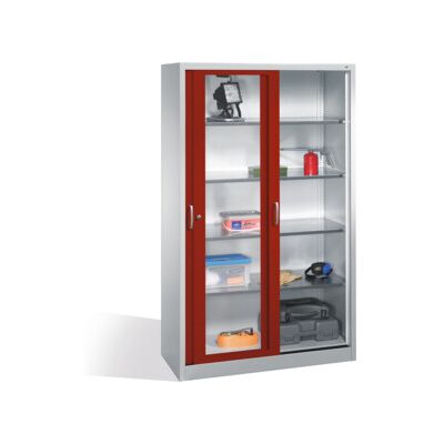 Armoire à outils C+P avec portes coulissantes vitrées, 4 étagères, H1950xL1200xP500mm façade avant rouge rubis caisson gris clair ; C + P Möbelsysteme (2059-055 S10035) - Publicité Armoire à outils C+P avec portes coulissantes vitrées, 4 étagères, H1950xL1200xP500mm façade avant rouge rubis caisson gris clair ; C + P Möbelsysteme (2059-055 S10035) - Publicité