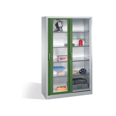 Armoire à outils C+P avec portes coulissantes vitrées, 4 étagères, H1950xL1200xP500mm façade Caisson Reseda vert clair gris clair ; C + P Möbelsysteme (2059-055 S10042) - Publicité Armoire à outils C+P avec portes coulissantes vitrées, 4 étagères, H1950xL1200xP500mm façade Caisson Reseda vert clair gris clair ; C + P Möbelsysteme (2059-055 S10042) - Publicité