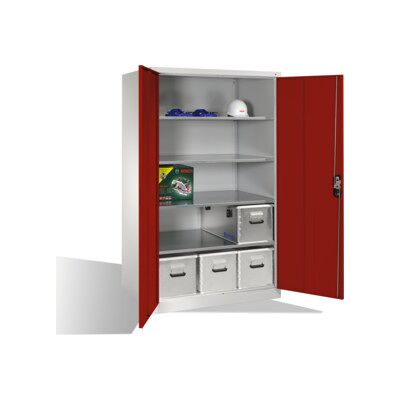 Armoire à outils C+P XXL avec portes battantes, 4 tablettes intérieures, H1950xL1200xP800mm Façade rouge rubis Corps gris clair ; C + P Möbelsysteme (8934-00 S10198) - Publicité Armoire à outils C+P XXL avec portes battantes, 4 tablettes intérieures, H1950xL1200xP800mm Façade rouge rubis Corps gris clair ; C + P Möbelsysteme (8934-00 S10198) - Publicité