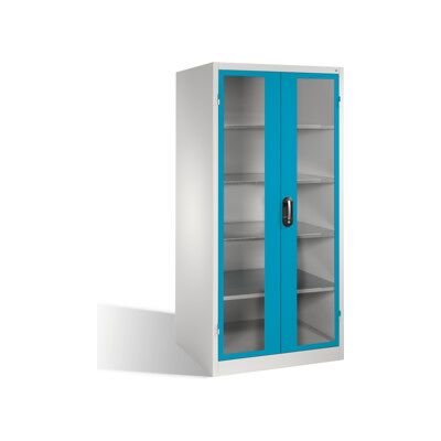 C + P Möbelsysteme Armoire à outils C+P XXL avec portes battantes à fenêtre transparente, 4 tablettes intérieures, H1950xL930xP800mm Façade bleu clair Corps gris clair ; (8924-055 S10109) - Publicité C + P Möbelsysteme Armoire à outils C+P XXL avec portes battantes à fenêtre transparente, 4 tablettes intérieures, H1950xL930xP800mm Façade bleu clair Corps gris clair ; (8924-055 S10109) - Publicité