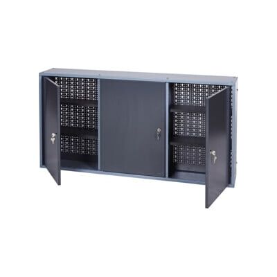 Armoire à outils H600×I1200×P200mm argent anthr. 3 panneaux perforés, 3 portes ; Industrial Quality Supplies (94090) - Publicité Armoire à outils H600×I1200×P200mm argent anthr. 3 panneaux perforés, 3 portes ; Industrial Quality Supplies (94090) - Publicité