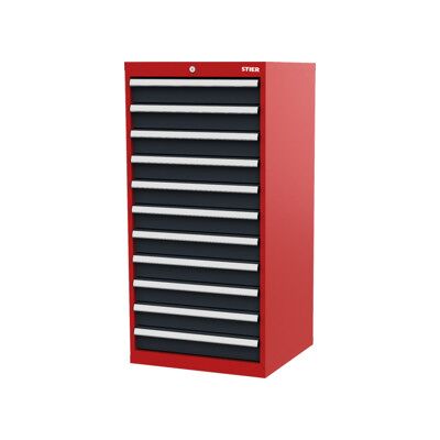 Armoire à tiroirs STIER, avec 11 tiroirs, lxPxH 600x575x1220 mm, rouge/gris anthracite (904980) - Publicité Armoire à tiroirs STIER, avec 11 tiroirs, lxPxH 600x575x1220 mm, rouge/gris anthracite (904980) - Publicité