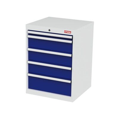 Armoire à tiroirs STIER, avec 5 tiroirs, lxPxH 600x575x820 mm, gris clair/bleu gentiane (905043) - Publicité Armoire à tiroirs STIER, avec 5 tiroirs, lxPxH 600x575x820 mm, gris clair/bleu gentiane (905043) - Publicité