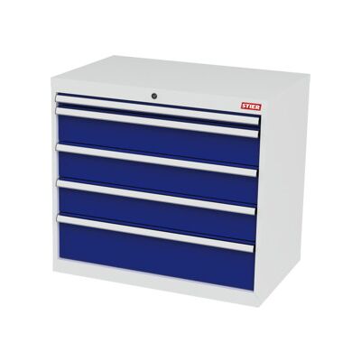Armoire à tiroirs STIER, avec 5 tiroirs, lxPxH 900x575x820 mm, gris clair/bleu gentiane (905078) - Publicité Armoire à tiroirs STIER, avec 5 tiroirs, lxPxH 900x575x820 mm, gris clair/bleu gentiane (905078) - Publicité