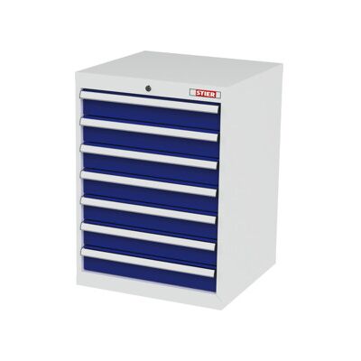 Armoire à tiroirs STIER avec 7 tiroirs, lxPxH 600x575x820 mm, RAL 7035 / RAL 5010 (906265) - Publicité Armoire à tiroirs STIER avec 7 tiroirs, lxPxH 600x575x820 mm, RAL 7035 / RAL 5010 (906265) - Publicité