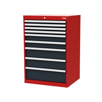 Armoire à tiroirs STIER, avec 9 tiroirs, lxPxH 700x575x1 020 mm, rouge/gris anthracite (904997) - Publicité Armoire à tiroirs STIER, avec 9 tiroirs, lxPxH 700x575x1 020 mm, rouge/gris anthracite (904997) - Publicité
