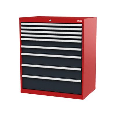 Armoire à tiroirs STIER, avec 9 tiroirs, lxPxH 900x575x1 020 mm, rouge/gris anthracite (905011) - Publicité Armoire à tiroirs STIER, avec 9 tiroirs, lxPxH 900x575x1 020 mm, rouge/gris anthracite (905011) - Publicité