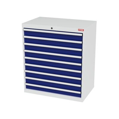Armoire à tiroirs STIER avec 9 tiroirs, lxPxH 900x575x1020 mm, RAL 7035 / RAL 5010 (906268) - Publicité Armoire à tiroirs STIER avec 9 tiroirs, lxPxH 900x575x1020 mm, RAL 7035 / RAL 5010 (906268) - Publicité