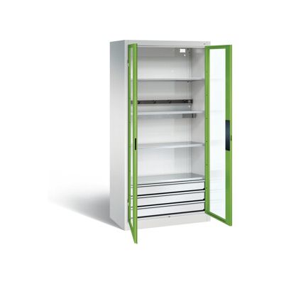 Armoire de charge à accu C+P pour 5 outils électriques, 3 tiroirs, fenêtre, H1950xL930xP500mm, vert viridine/gris clair ; C + P Möbelsysteme (8921-055E1 S10015) - Publicité Armoire de charge à accu C+P pour 5 outils électriques, 3 tiroirs, fenêtre, H1950xL930xP500mm, vert viridine/gris clair ; C + P Möbelsysteme (8921-055E1 S10015) - Publicité