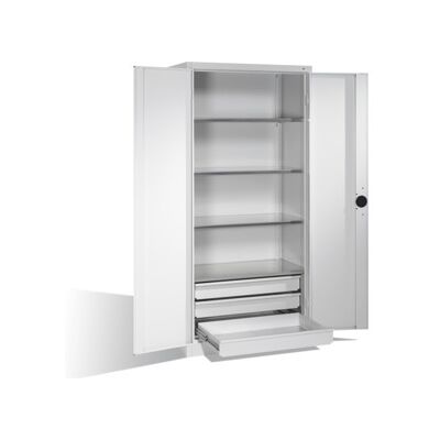 C + P Möbelsysteme Armoire pour charges lourdes C+P avec portes battantes, 4 tablettes et 3 tiroirs, H1950xL930xP500mm Façade gris clair Corps gris clair ; C + P Möbelsy (8921-523 S10073) - Publicité C + P Möbelsysteme Armoire pour charges lourdes C+P avec portes battantes, 4 tablettes et 3 tiroirs, H1950xL930xP500mm Façade gris clair Corps gris clair ; C + P Möbelsy (8921-523 S10073) - Publicité