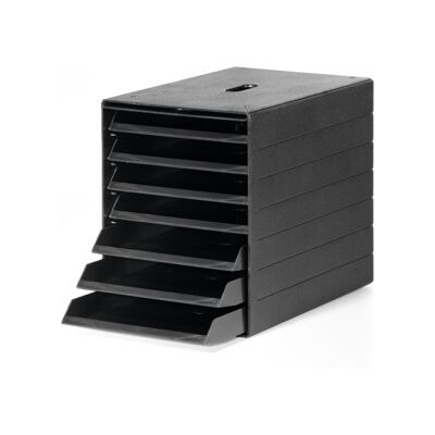 Boîte de tiroir 7 tiroirs avec clapet frontal escamot. noir H322xl250xP365 mm DU ; Durable (1712001060) - Publicité Boîte de tiroir 7 tiroirs avec clapet frontal escamot. noir H322xl250xP365 mm DU ; Durable (1712001060) - Publicité