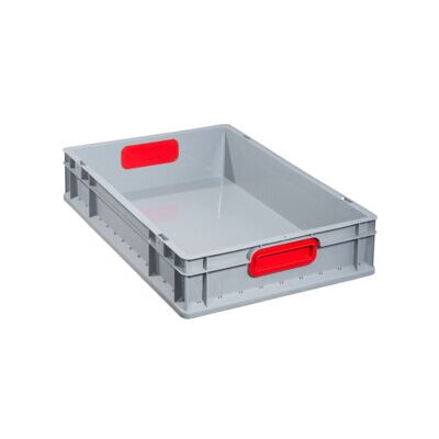 Conteneur de transport gerbable L600xl400xH120mm gris PP poignée fermée rouge pa ; Allit (456740) - Publicité Conteneur de transport gerbable L600xl400xH120mm gris PP poignée fermée rouge pa ; Allit (456740) - Publicité