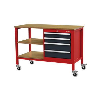 établi bureau mobile STIER avec 4 tiroirs et 2 tablettes en bois, lxPxH 1 300x600x960 mm, RAL 3020 / RAL 7016 (904948) - Publicité établi bureau mobile STIER avec 4 tiroirs et 2 tablettes en bois, lxPxH 1 300x600x960 mm, RAL 3020 / RAL 7016 (904948) - Publicité