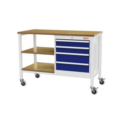 établi bureau mobile STIER avec 4 tiroirs et 2 tablettes en bois, lxPxH 1 300x600x960 mm, RAL 7035 / RAL 5010 (905020) - Publicité établi bureau mobile STIER avec 4 tiroirs et 2 tablettes en bois, lxPxH 1 300x600x960 mm, RAL 7035 / RAL 5010 (905020) - Publicité