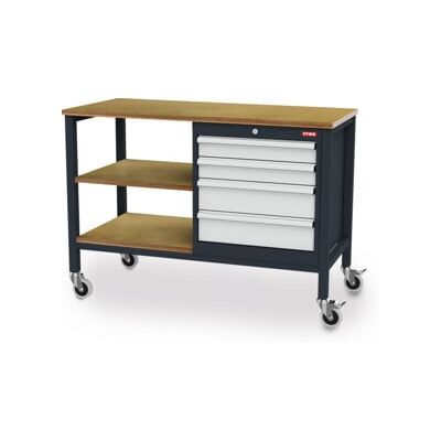Etabli bureau mobile STIER avec 4 tiroirs et 2 tablettes en bois lxPxH 1300x600x960 mm (903970) - Publicité Etabli bureau mobile STIER avec 4 tiroirs et 2 tablettes en bois lxPxH 1300x600x960 mm (903970) - Publicité