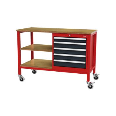 établi bureau mobile STIER avec 5 tiroirs et 2 tablettes en bois, lxPxH 1 300x600x960 mm, RAL 3020 / RAL 7016 (904949) - Publicité établi bureau mobile STIER avec 5 tiroirs et 2 tablettes en bois, lxPxH 1 300x600x960 mm, RAL 3020 / RAL 7016 (904949) - Publicité