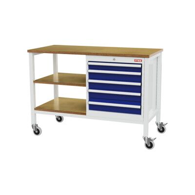 établi bureau mobile STIER avec 5 tiroirs et 2 tablettes en bois, lxPxH 1 300x600x960 mm, RAL 7035 / RAL 5010 (905021) - Publicité établi bureau mobile STIER avec 5 tiroirs et 2 tablettes en bois, lxPxH 1 300x600x960 mm, RAL 7035 / RAL 5010 (905021) - Publicité
