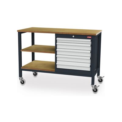 Etabli bureau mobile STIER avec 5 tiroirs et 2 tablettes en bois lxPxH 1300x600x960 mm (903971) - Publicité Etabli bureau mobile STIER avec 5 tiroirs et 2 tablettes en bois lxPxH 1300x600x960 mm (903971) - Publicité