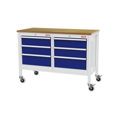 établi bureau mobile STIER avec 6 tiroirs, lxPxH 1 300x600x960 mm, RAL 7035 / RAL 5010 (905026) - Publicité établi bureau mobile STIER avec 6 tiroirs, lxPxH 1 300x600x960 mm, RAL 7035 / RAL 5010 (905026) - Publicité