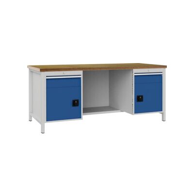 Établi gris clair bleu signal B2000×H859×P750 mm hêtre multiplis 40 mm 2 tiroirs 2 portes ; Bedrunka+Hirth (03.19.22AV 7035/5005) - Publicité Établi gris clair bleu signal B2000×H859×P750 mm hêtre multiplis 40 mm 2 tiroirs 2 portes ; Bedrunka+Hirth (03.19.22AV 7035/5005) - Publicité