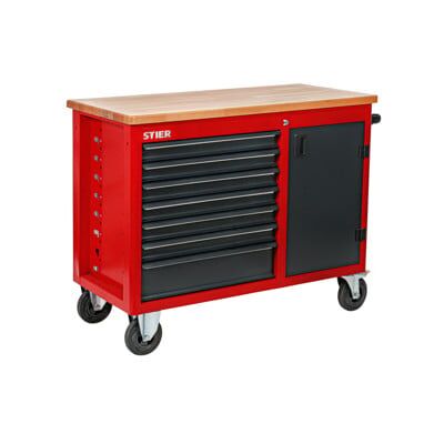 Etabli mobile STIER avec 7 tiroirs et 1 porte, 925 x 1120 x 520 mm, plateau de travail en bois, charge max. 300 kg, servante d'atelier, chariot à outils (904435) - Publicité Etabli mobile STIER avec 7 tiroirs et 1 porte, 925 x 1120 x 520 mm, plateau de travail en bois, charge max. 300 kg, servante d'atelier, chariot à outils (904435) - Publicité