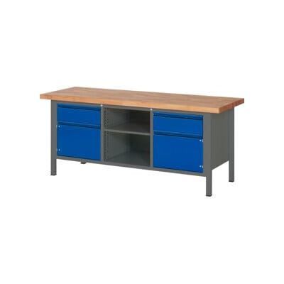 Etabli réglable en hauteur STIER Premium avec 2 tiroirs et 2 portes battantes, lxPxH 2 000x700x840-1 040 mm, anthracite métallisé / RAL 5010 (906189) - Publicité Etabli réglable en hauteur STIER Premium avec 2 tiroirs et 2 portes battantes, lxPxH 2 000x700x840-1 040 mm, anthracite métallisé / RAL 5010 (906189) - Publicité