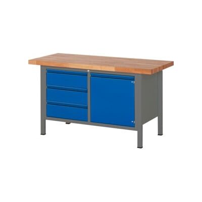 Etabli réglable en hauteur STIER Premium avec 3 tiroirs et 1 porte battante, lxPxH 1 500x700x840-1 040 mm, anthracite métallisé / RAL 5010 (906183) - Publicité Etabli réglable en hauteur STIER Premium avec 3 tiroirs et 1 porte battante, lxPxH 1 500x700x840-1 040 mm, anthracite métallisé / RAL 5010 (906183) - Publicité