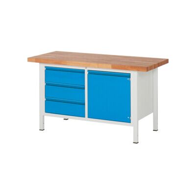 Etabli réglable en hauteur STIER Premium avec 3 tiroirs et 1 porte battante, lxPxH 1 500x700x840-1 040 mm, RAL 7035 / RAL 5012 (906184) - Publicité Etabli réglable en hauteur STIER Premium avec 3 tiroirs et 1 porte battante, lxPxH 1 500x700x840-1 040 mm, RAL 7035 / RAL 5012 (906184) - Publicité