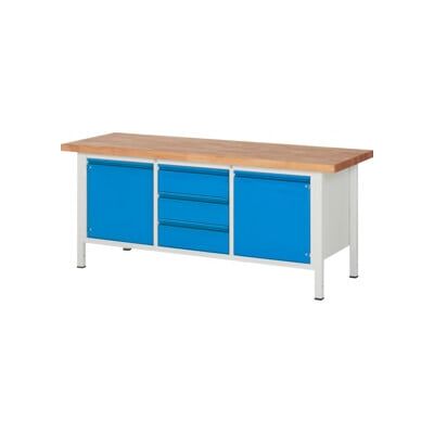 Etabli réglable en hauteur STIER Premium avec 3 tiroirs et 2 portes battantes, lxPxH 2 000x700x840-1 040 mm, RAL 7035 / RAL 5012 (906199) - Publicité Etabli réglable en hauteur STIER Premium avec 3 tiroirs et 2 portes battantes, lxPxH 2 000x700x840-1 040 mm, RAL 7035 / RAL 5012 (906199) - Publicité