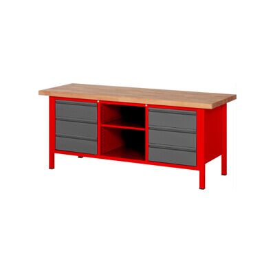 Etabli réglable en hauteur STIER Premium avec 6 tiroirs et un compartiment ouvert, lxPxH 2 000x700x840-1 040 mm, RAL 3000 / anthracite métallisé (906194) - Publicité Etabli réglable en hauteur STIER Premium avec 6 tiroirs et un compartiment ouvert, lxPxH 2 000x700x840-1 040 mm, RAL 3000 / anthracite métallisé (906194) - Publicité