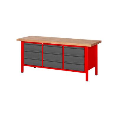 Etabli réglable en hauteur STIER Premium avec 9 tiroirs, lxPxH 2 000x700x840-1 040 mm, RAL 3000 / anthracite métallisé (906203) - Publicité Etabli réglable en hauteur STIER Premium avec 9 tiroirs, lxPxH 2 000x700x840-1 040 mm, RAL 3000 / anthracite métallisé (906203) - Publicité