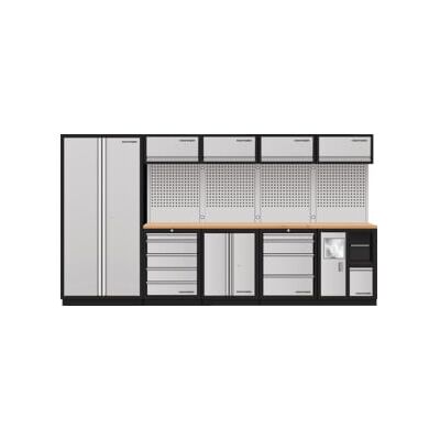 Mobilier d'atelier à 5 éléments Kraftwerk 3964H, paroi perforée à trous carrés, plans de travail multiplex (3964H) - Publicité Mobilier d'atelier à 5 éléments Kraftwerk 3964H, paroi perforée à trous carrés, plans de travail multiplex (3964H) - Publicité
