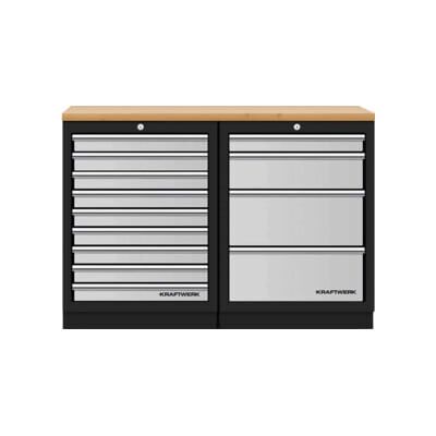 Mobilier d'atelier Mobilio 2 éléments Kraftwerk, contreplaqué hêtre, 4 et 9 tiroirs (3964K-940) - Publicité Mobilier d'atelier Mobilio 2 éléments Kraftwerk, contreplaqué hêtre, 4 et 9 tiroirs (3964K-940) - Publicité