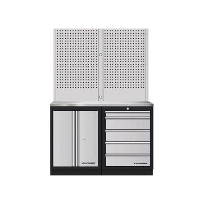 Mobilier d'atelier Mobilio 2 éléments Kraftwerk, paroi perforée, acier inoxydable, 5 tiroirs (3964K-S5-WIX) - Publicité Mobilier d'atelier Mobilio 2 éléments Kraftwerk, paroi perforée, acier inoxydable, 5 tiroirs (3964K-S5-WIX) - Publicité