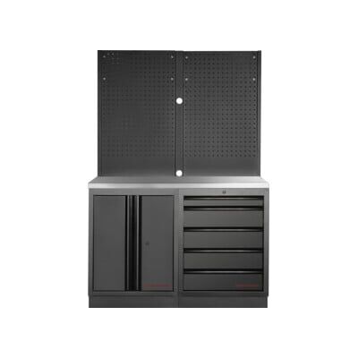 Mobilier d'atelier Mobilio 2 éléments Kraftwerk, paroi perforée, acier inoxydable, 5 tiroirs (3964K-BLK-019-IX) - Publicité Mobilier d'atelier Mobilio 2 éléments Kraftwerk, paroi perforée, acier inoxydable, 5 tiroirs (3964K-BLK-019-IX) - Publicité