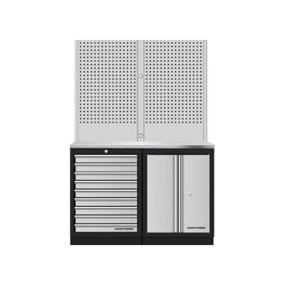 Mobilier d'atelier Mobilio 2 éléments Kraftwerk, paroi perforée, acier inoxydable, 9 tiroirs (3964K-9S-WIX) - Publicité Mobilier d'atelier Mobilio 2 éléments Kraftwerk, paroi perforée, acier inoxydable, 9 tiroirs (3964K-9S-WIX) - Publicité