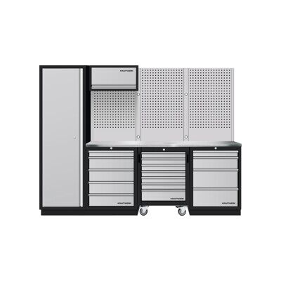 Mobilier d'atelier Mobilio 4 éléments Kraftwerk, armoire haute, paroi perforée, acier inoxydable (3964K-H5R4-K1WIX) - Publicité Mobilier d'atelier Mobilio 4 éléments Kraftwerk, armoire haute, paroi perforée, acier inoxydable (3964K-H5R4-K1WIX) - Publicité