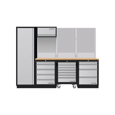 Mobilier d'atelier Mobilio 4 éléments Kraftwerk, armoire haute, paroi perforée, hêtre (3964K-H5R4-K1W) - Publicité Mobilier d'atelier Mobilio 4 éléments Kraftwerk, armoire haute, paroi perforée, hêtre (3964K-H5R4-K1W) - Publicité