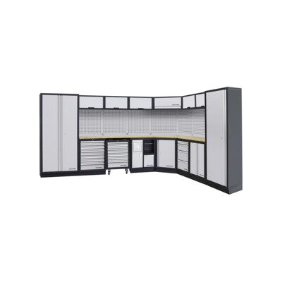 Mobilier d'atelier Mobilio 8 éléments Kraftwerk, unité murale, paroi perforée à trous carrés, longueur 3819 mm 2824 mm, plan de travail multiplex (3964E) - Publicité Mobilier d'atelier Mobilio 8 éléments Kraftwerk, unité murale, paroi perforée à trous carrés, longueur 3819 mm 2824 mm, plan de travail multiplex (3964E) - Publicité