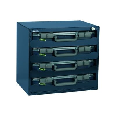 Armoire en acier Raaco avec 4 boîtes CarryLite - 452x405x330mm - Publicité Armoire en acier Raaco avec 4 boîtes CarryLite - 452x405x330mm - Publicité