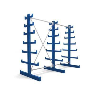 Rayonnage à bras en porte-à-faux STIER, double, 2 travées avec 6 niveaux décroissants 2600x2000x500 mm, bleu gentiane (905265) - Publicité Rayonnage à bras en porte-à-faux STIER, double, 2 travées avec 6 niveaux décroissants 2600x2000x500 mm, bleu gentiane (905265) - Publicité