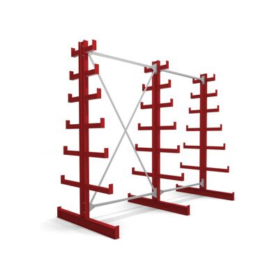 Rayonnage à bras en porte-à-faux STIER, double, 2 travées avec 6 niveaux décroissants 2600x2000x500 mm, rouge feu (905285) - Publicité Rayonnage à bras en porte-à-faux STIER, double, 2 travées avec 6 niveaux décroissants 2600x2000x500 mm, rouge feu (905285) - Publicité