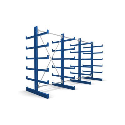 Rayonnage à bras en porte-à-faux STIER, double, 3 travées avec 5 niveaux 3900x2000x500 mm, bleu gentiane (905256) - Publicité Rayonnage à bras en porte-à-faux STIER, double, 3 travées avec 5 niveaux 3900x2000x500 mm, bleu gentiane (905256) - Publicité