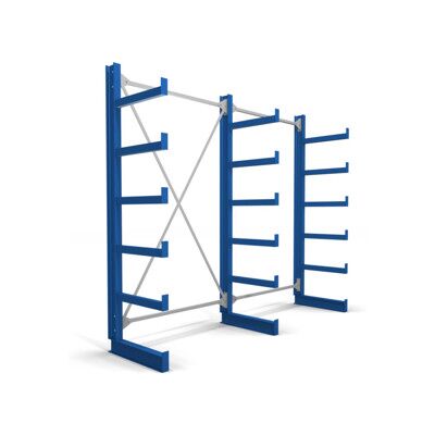 Rayonnage à bras en porte-à-faux STIER, simple, 2 travées avec 5 niveaux 2600x2000x500 mm, bleu gentiane (905250) - Publicité Rayonnage à bras en porte-à-faux STIER, simple, 2 travées avec 5 niveaux 2600x2000x500 mm, bleu gentiane (905250) - Publicité