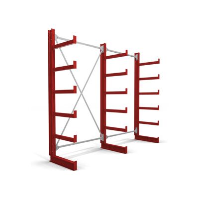 Rayonnage à bras en porte-à-faux STIER, simple, 2 travées avec 5 niveaux 2600x2000x500 mm, rouge feu (905270) - Publicité Rayonnage à bras en porte-à-faux STIER, simple, 2 travées avec 5 niveaux 2600x2000x500 mm, rouge feu (905270) - Publicité