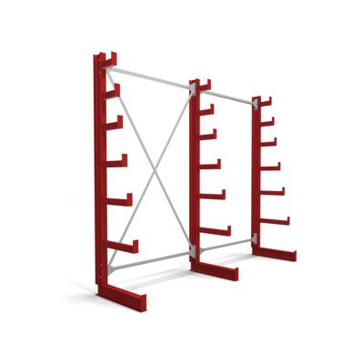Rayonnage à bras en porte-à-faux STIER, simple, 2 travées avec 6 niveaux décroissants 2600x2000x500 mm, rouge feu (905280) - Publicité Rayonnage à bras en porte-à-faux STIER, simple, 2 travées avec 6 niveaux décroissants 2600x2000x500 mm, rouge feu (905280) - Publicité