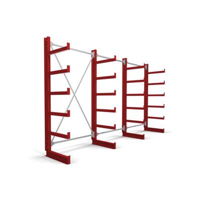 Rayonnage à bras en porte-à-faux STIER, simple, 3 travées avec 5 niveaux 3900x2000x500 mm, rouge feu (905271) - Publicité Rayonnage à bras en porte-à-faux STIER, simple, 3 travées avec 5 niveaux 3900x2000x500 mm, rouge feu (905271) - Publicité