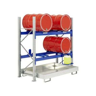 Rayonnage pour fûts avec bac de rétention Bito L 1880 mm x H 2000 mm x P 800 mm (33112) - Publicité Rayonnage pour fûts avec bac de rétention Bito L 1880 mm x H 2000 mm x P 800 mm (33112) - Publicité