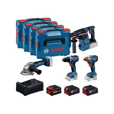 BOSCH Set d’outils électroportatifs GSR 18V-65 GDX 18V-285 GBH 18V-26 GWS 18V-11 2x batterie 5,0 Ah (0615A500BJ) - Publicité BOSCH Set d’outils électroportatifs GSR 18V-65 GDX 18V-285 GBH 18V-26 GWS 18V-11 2x batterie 5,0 Ah (0615A500BJ) - Publicité